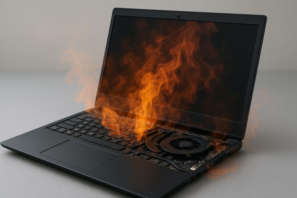 Laptop z wentylatorem- symbol termicznego throttlingu