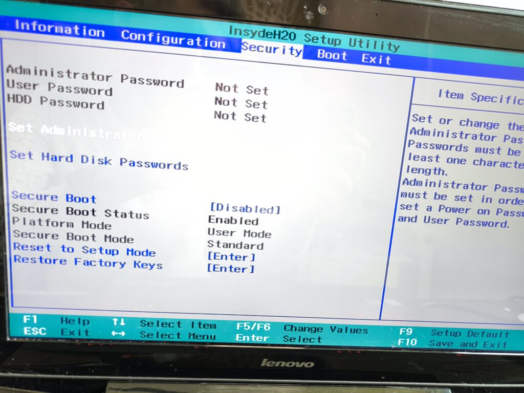 Bios w laptopie Lenovo