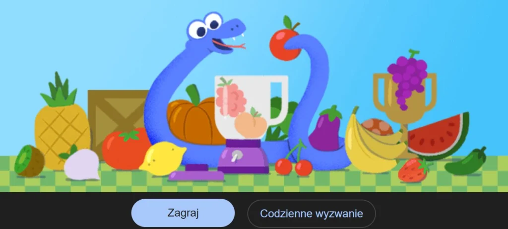 Klasyczna gra Snake uruchomiona w wyszukiwarce Google na ekranie komputera